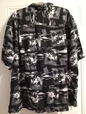 MENS HAWAIIAN PRINT CLASSIC RAYON DRESS SHIRT HULA GIRL PIN UP VINTAGE RETRO XL